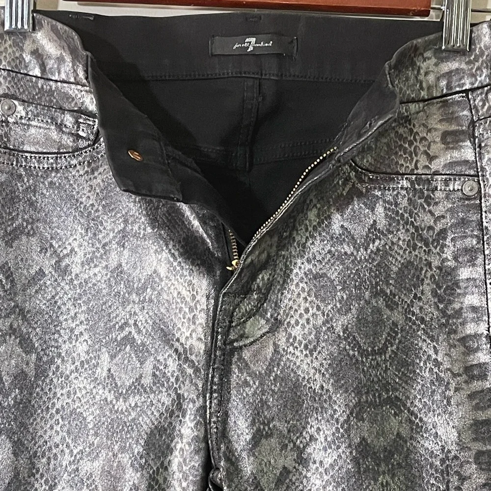 7 for All Mankind Python High Waist Ankle Skinny Jeans Sz. 26 in Metallic Silver